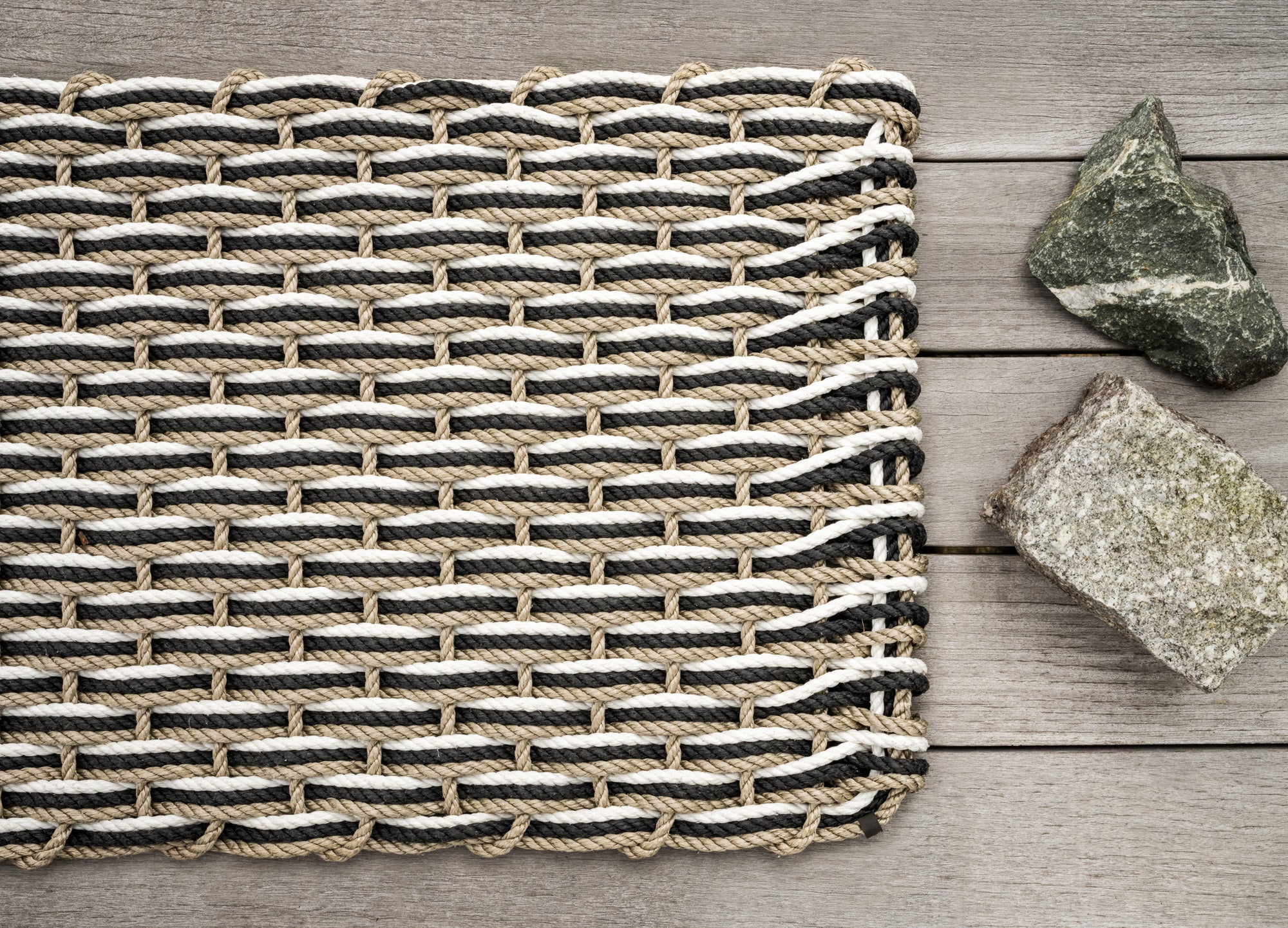 Sand + Charcoal + Pearl Doormat | Woven Lobster Rope Doormats | The Rope Co